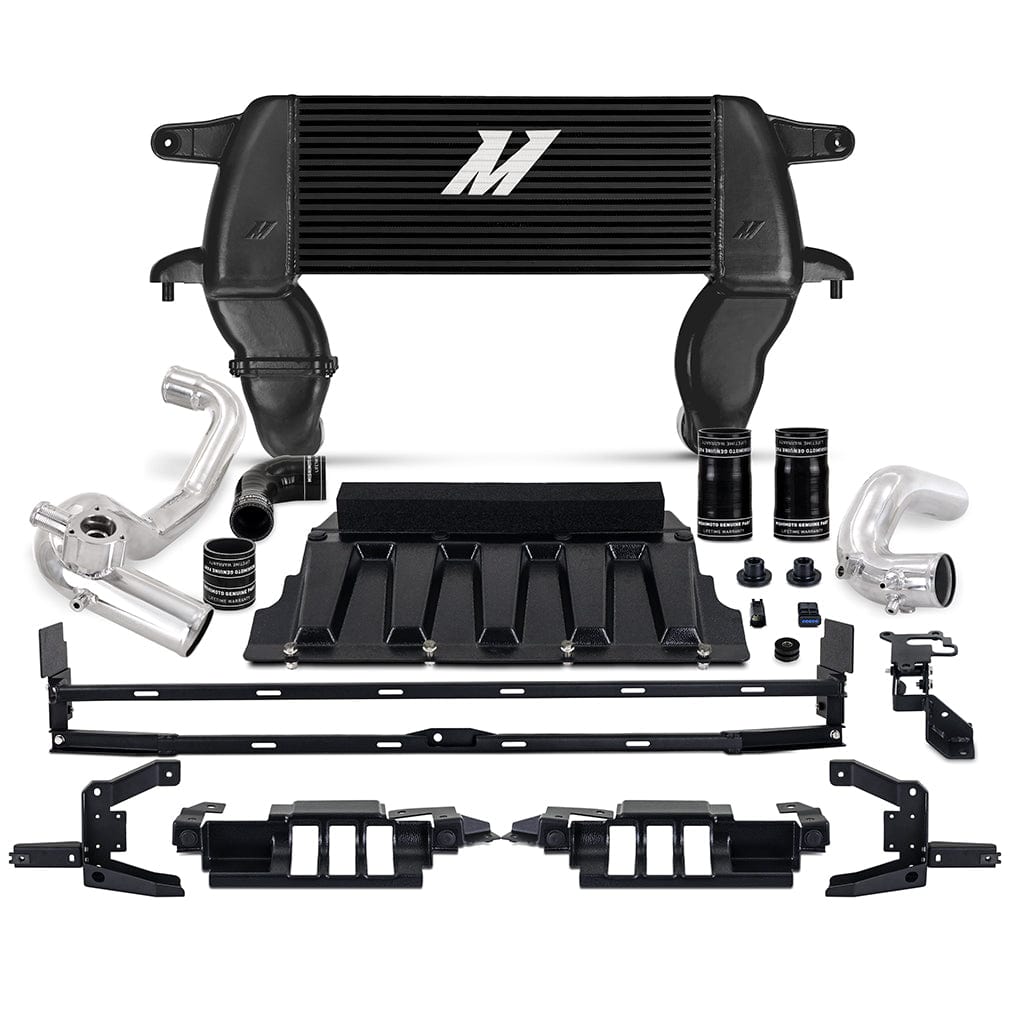 Mishimoto High-mount Intercooler Kit, 2021+ Ford Bronco 2.3L, Black Core, Polished Pipes