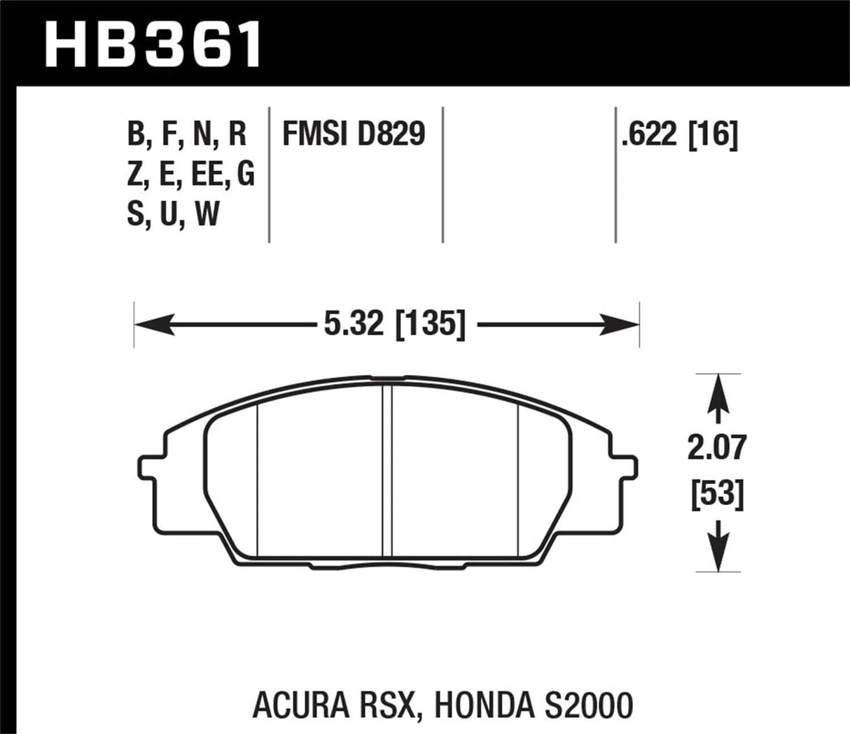 Hawk 97-01 Acura Integra Type R / 06-13 Honda Civic Si Blue 42 Rear Brake Pads