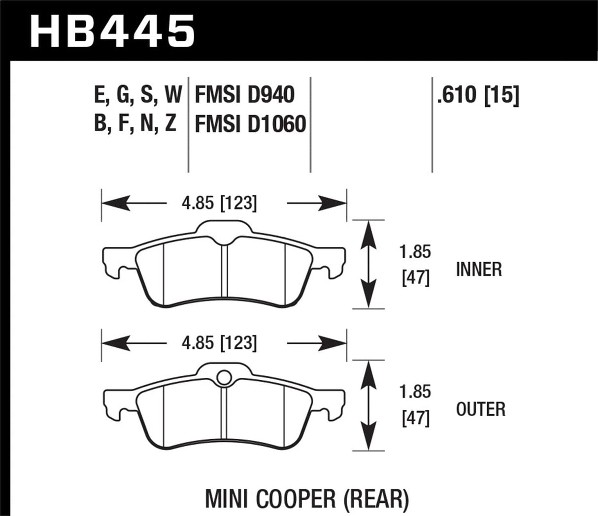 Hawk 02-06 Acura RSX / 02-11 Honda Civic Si / 00-09 S2000 DTC-60 Race Rear Brake Pads
