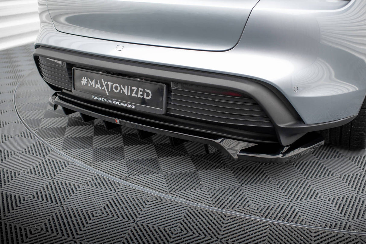 Maxton Design Central Rear Splitter (With Vertical Bars) Porsche Taycan / Taycan 4 / Taycan 4S / Taycan GTS Mk1