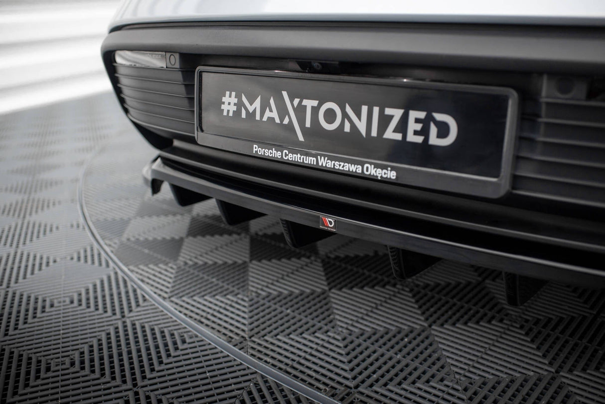 Maxton Design Central Rear Splitter (With Vertical Bars) Porsche Taycan / Taycan 4 / Taycan 4S / Taycan GTS Mk1