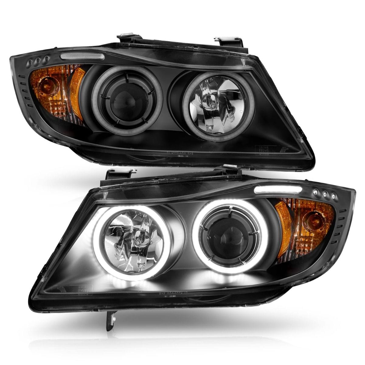 ANZO 2006-2008 BMW 3 Series E90-E91 Projector Headlights w/ Halo w/ LED Bar Black (CCFL)