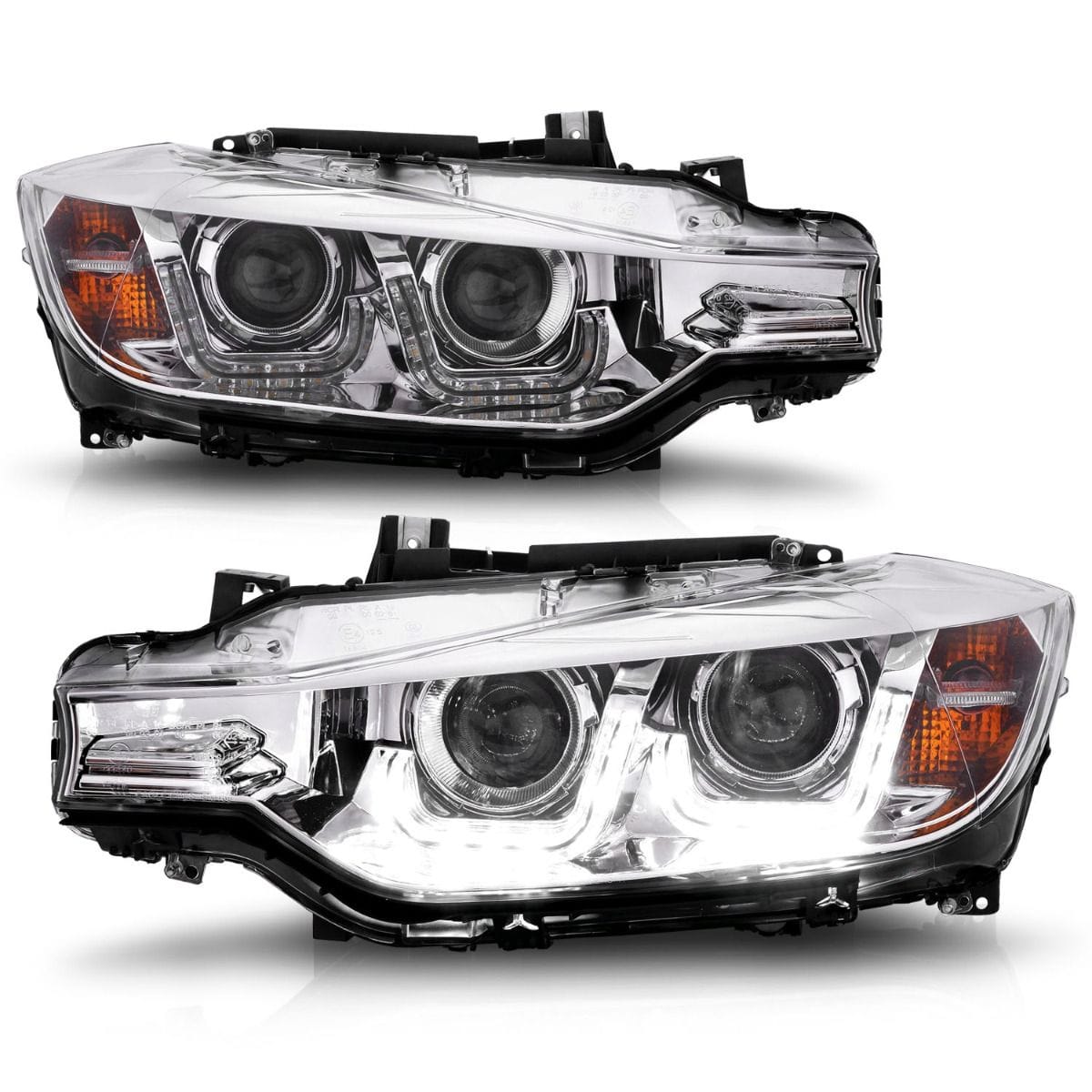 ANZO 2012-2015 BMW 3 Series Projector Headlights w/ U-Bar Chrome (HID Compatible)