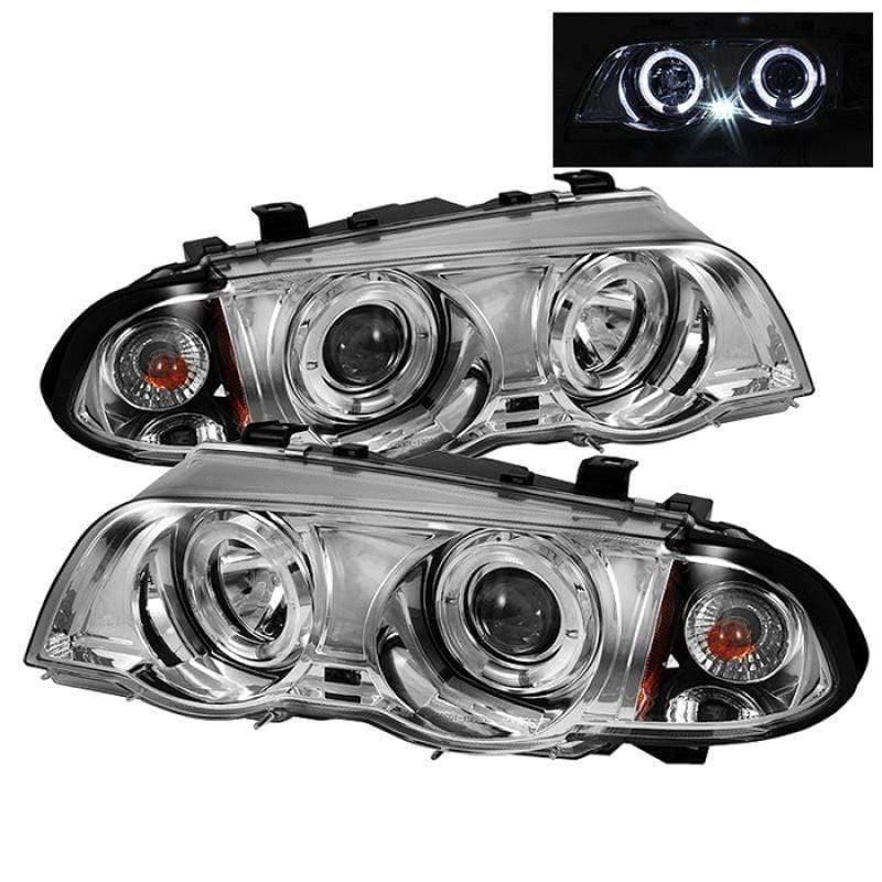 Spyder BMW E46 3-Series 99-01 4DR Projector Headlights - Amber Reflector - Chrome