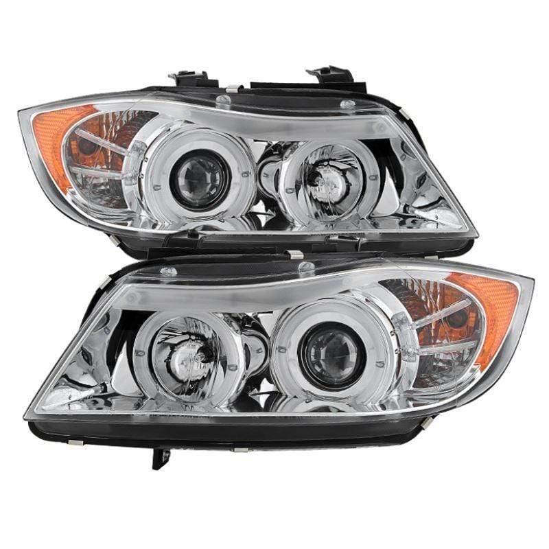 Spyder BMW E90 3-Series 06-08 4DR Projector Headlights - Amber Reflector - Chrome
