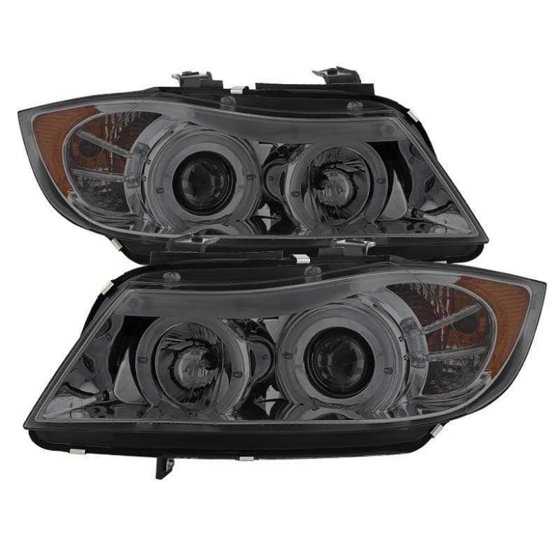 Spyder BMW E90 3-Series 06-08 4DR Projector Headlights - Amber Reflector - Smoke