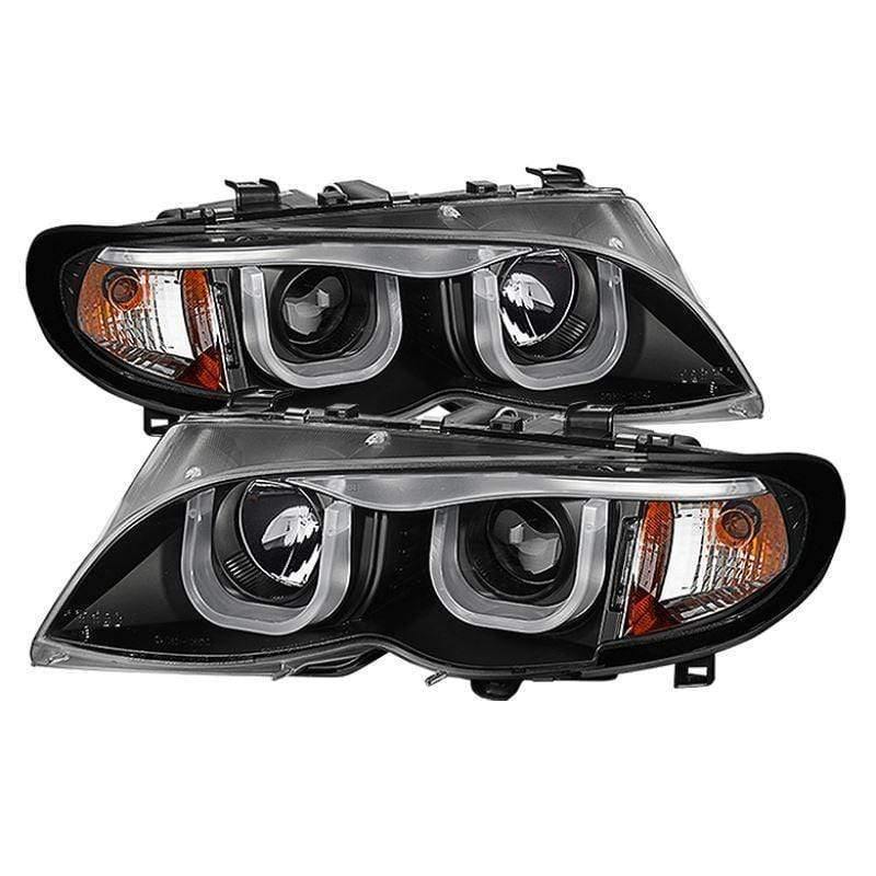 Spyder BMW E46 3-Series 02-05 4DR Projector Headlights 1PC - 3D - Black - Low H7 (Not Included)