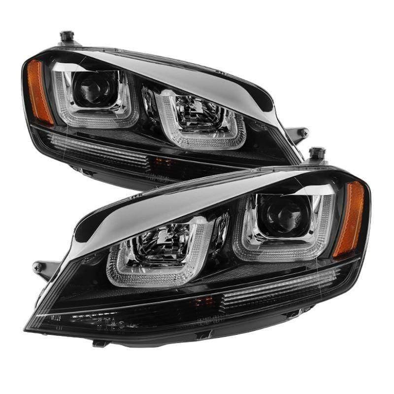 Spyder Volkswagen Golf VII 14-16 Projector Headlights LED - Black Stripe - Black