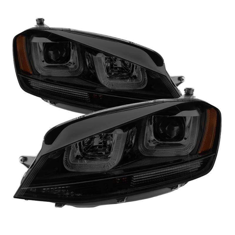 Spyder Volkswagen Golf VII 14-16 Projector Headlights LED - Black Stripe - Smoke (NLA)