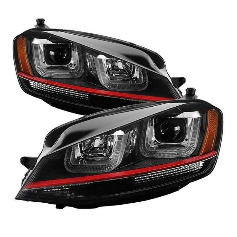 Spyder Volkswagen Golf VII 14-16 Projector Headlights LED - Red Stripe - Black