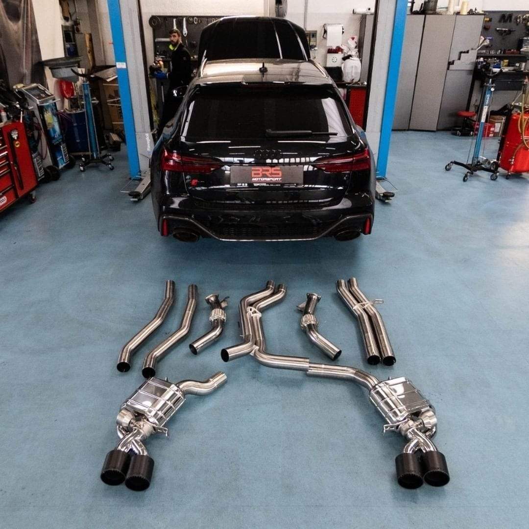 Capristo Valved Exhaust with Bevelled Carbon Fiber Tips (E2P) | Audi RS6/RS7 C8