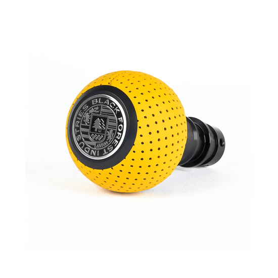 BFI GS2 Heavy Weight Shift Knob - Giallo Taurus Yellow Air Leather - Black Anodized (MINI Fitment)
