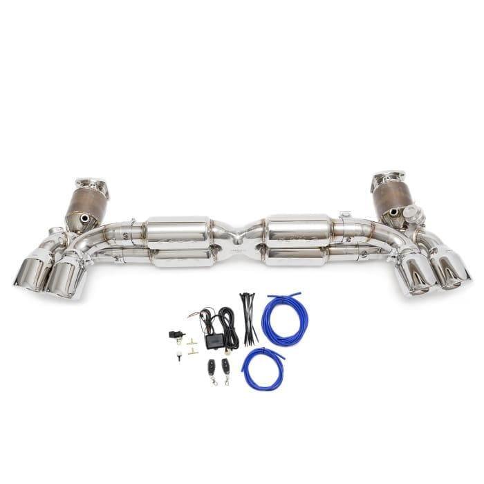 Fabspeed Valvetronic Supersport X-Pipe Exhaust - Porsche 991.2 Turbo/S - Race - Includes Cat Bypass - Deluxe Quad Tips (Wet Black)