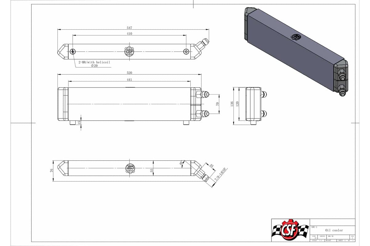 CSF Performance Universal Dual-Pass internal/external Oil Cooler - 22.0in L x 5.0in H x 2.25in W