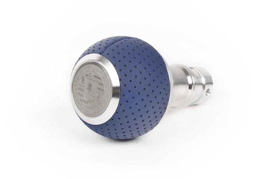 BFI Heavy Weight Shift Knob GS2 Maritime Blue Leather / Machined Finish (Threaded)