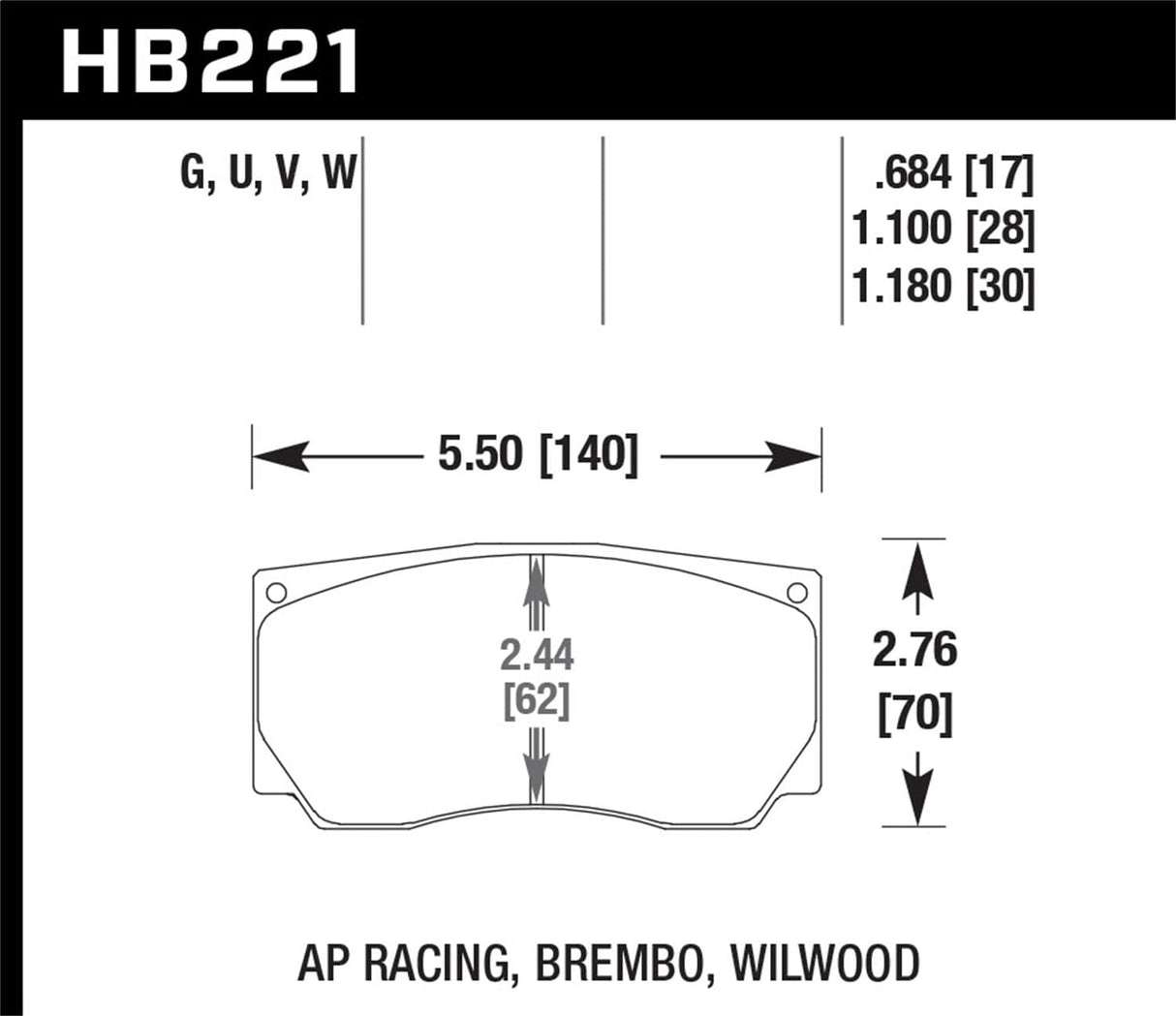 Hawk AP Racing/Alcon Universal DTC-70 Rear Race Brake Pads