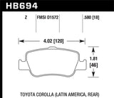Hawk 09-10 Toyota Corolla XRS Performance Ceramic Rear Street Brake Pads