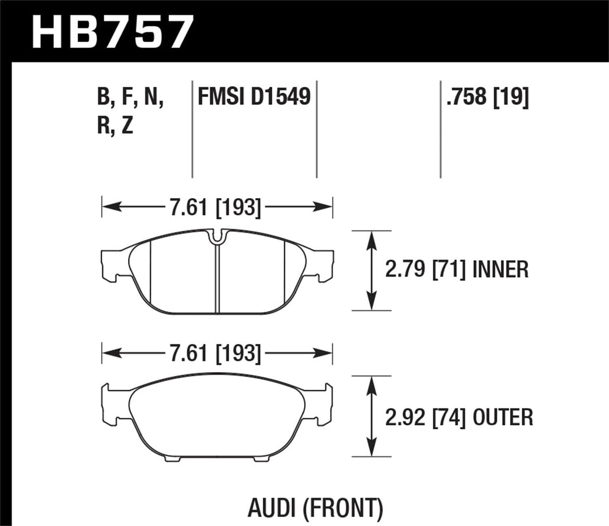 Hawk Audi / 12-16 A6 Quattro/A7 Quattro/A8 Quattro HPS 5.0 Front Brake Pads