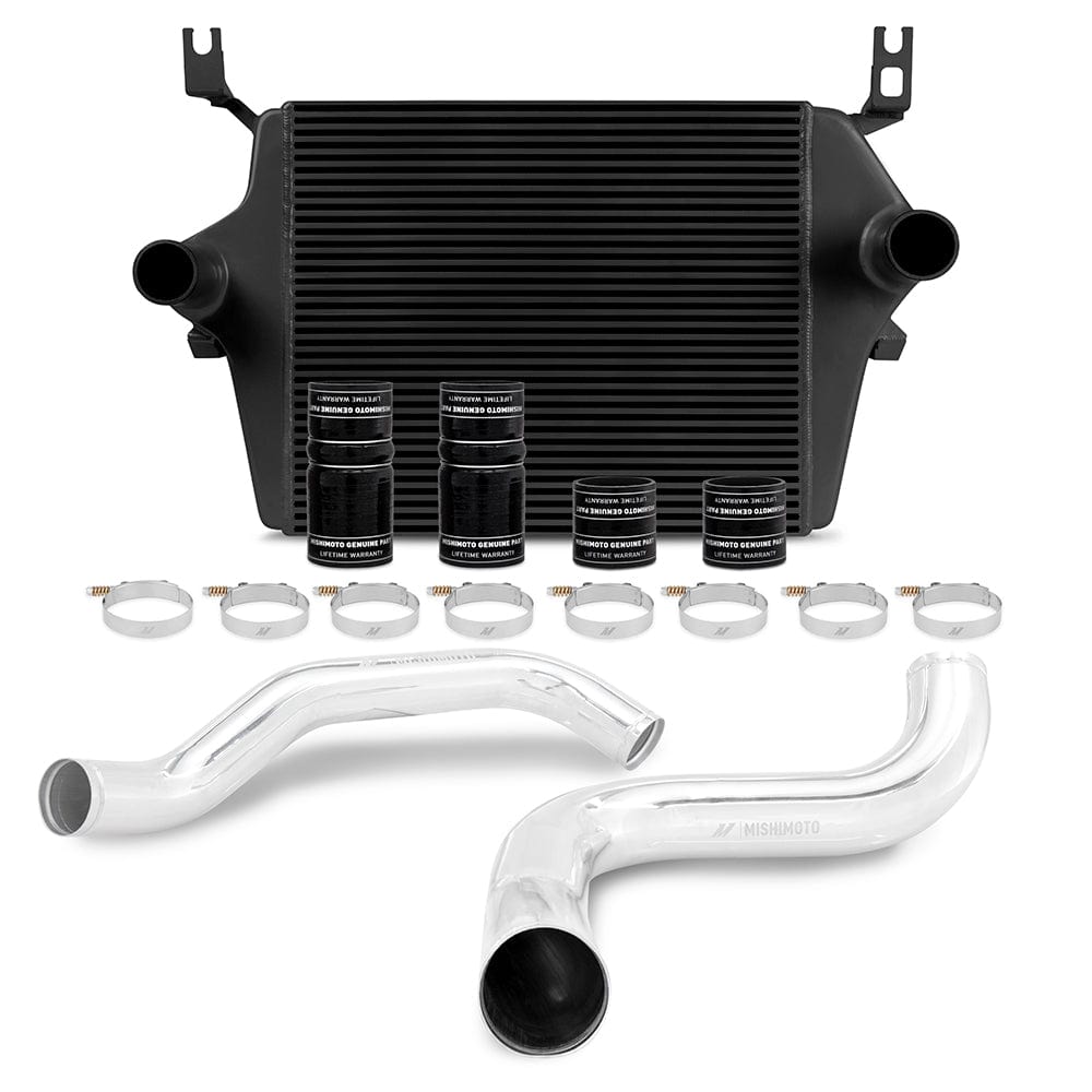 Mishimoto Ford 7.3L Powerstroke Intercooler Kit, 1999-2003 Black Cooler, Polished Pipes