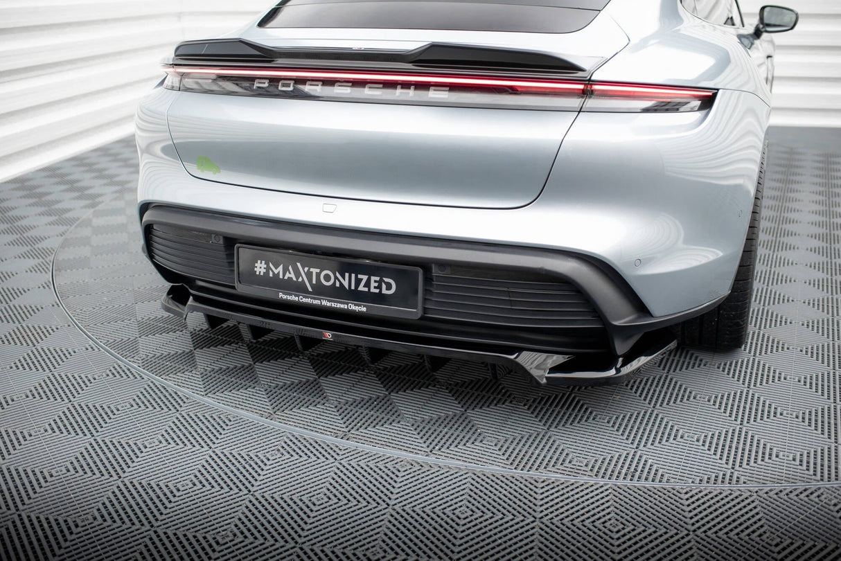 Maxton Design Central Rear Splitter (With Vertical Bars) Porsche Taycan / Taycan 4 / Taycan 4S / Taycan GTS Mk1