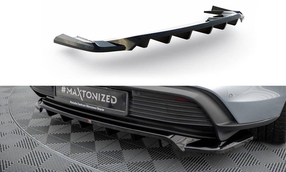 Maxton Design Central Rear Splitter (With Vertical Bars) Porsche Taycan / Taycan 4 / Taycan 4S / Taycan GTS Mk1