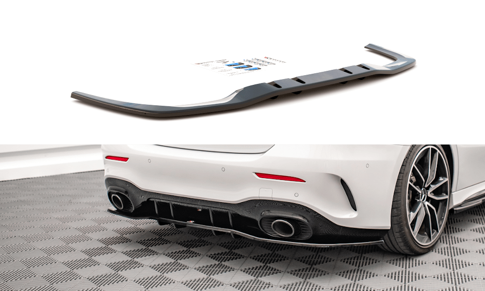 Maxton Design Central Rear Splitter (With Vertical Bars) V.1 Mercedes A 35 AMG Sedan V177
