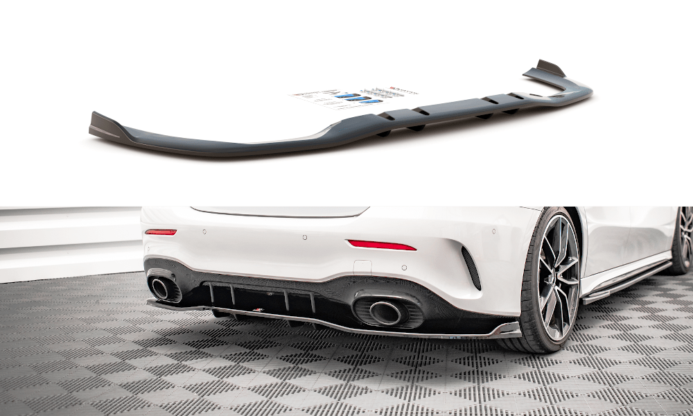 Maxton Design Central Rear Splitter (With Vertical Bars) V.2 Mercedes A 35 AMG Sedan V177