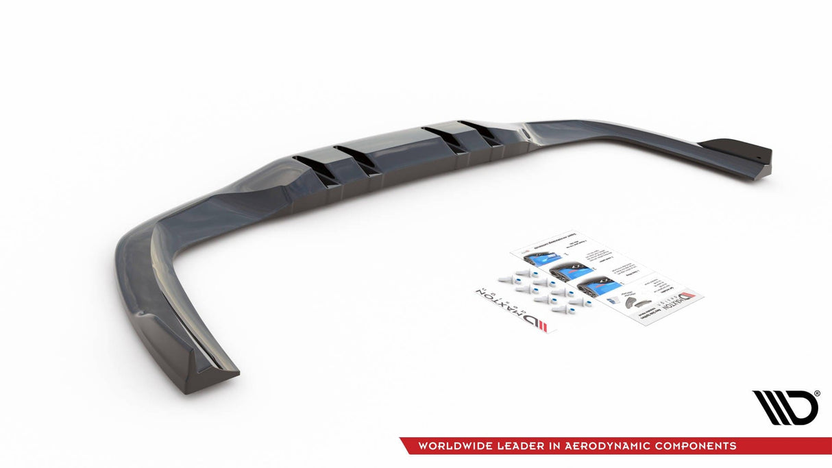 Maxton Design Central Rear Splitter (With Vertical Bars) V.2 Mercedes A 35 AMG Sedan V177