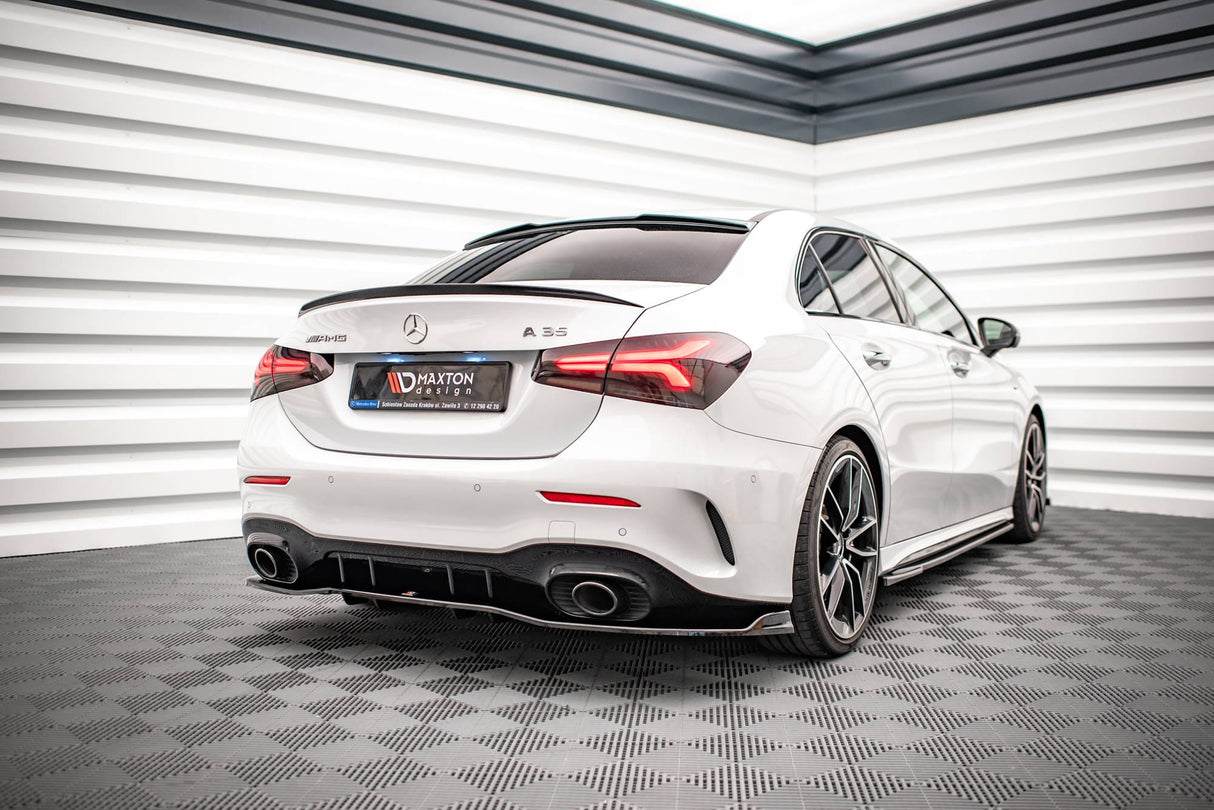 Maxton Design Central Rear Splitter (With Vertical Bars) V.2 Mercedes A 35 AMG Sedan V177