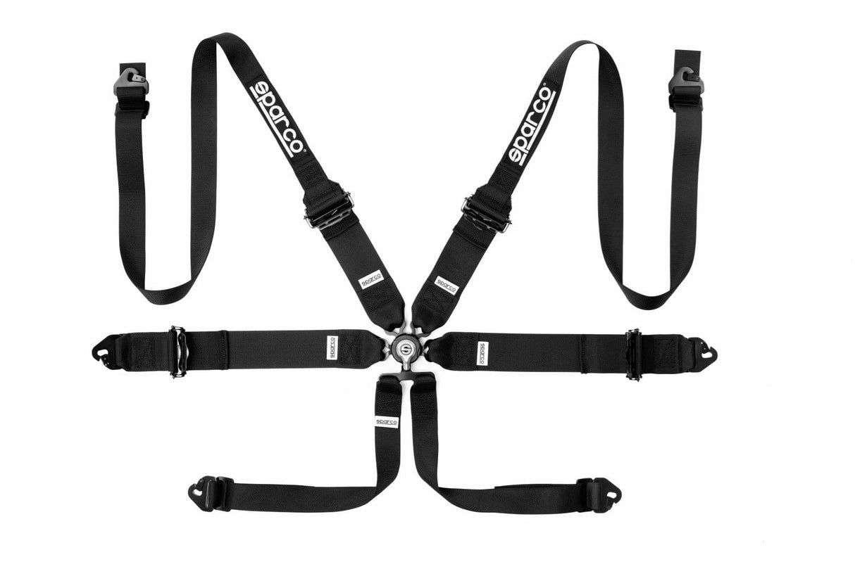 Sparco Competition 6 Point Harness - Black 3in to 2in Hans Aluminum - (NLA)