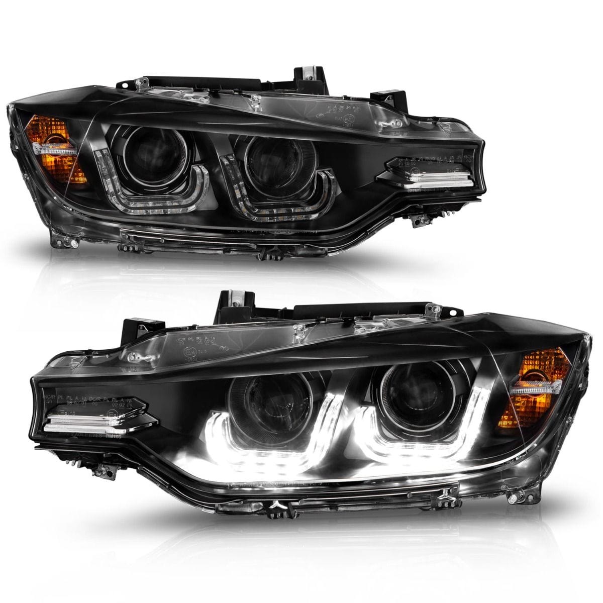 ANZO 2012-2015 BMW 3 Series Projector Headlights w/ U-Bar Black (HID Compatible)
