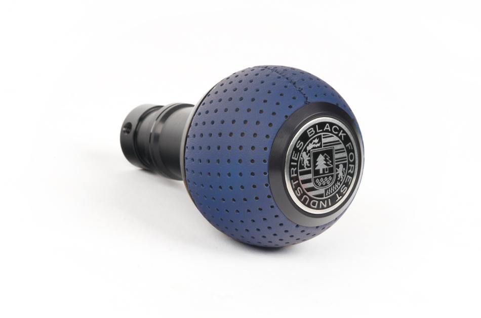 BFI GS2 Heavy Weight Shift Knob - Porsche Maritime Blue Leather - Black Anodized (981 / 991 Porsche Fitment)