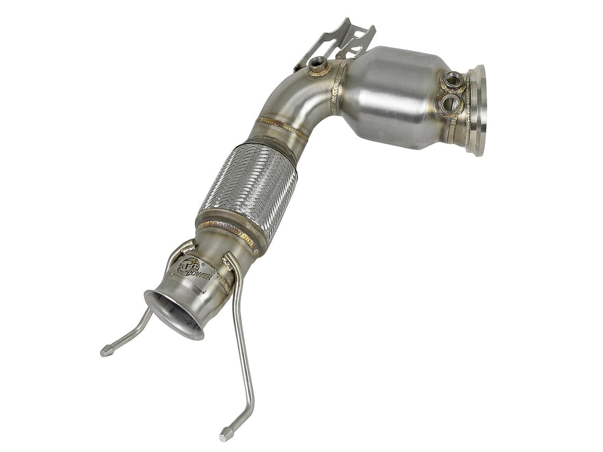 aFe Twisted Steel Down Pipe 3 to 2-3/4 IN 304 Stainless Steel w/ Cat - BMW/MINI / B46 / X1 / Cooper S / F54-57 / F60
