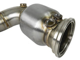 aFe Twisted Steel Down Pipe 3 to 2-3/4 IN 304 Stainless Steel w/ Cat - BMW/MINI / B46 / X1 / Cooper S / F54-57 / F60
