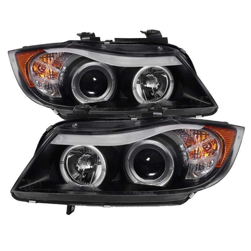 Spyder BMW E90 3-Series 06-08 4DR Projector Headlights - Amber Reflector - Black