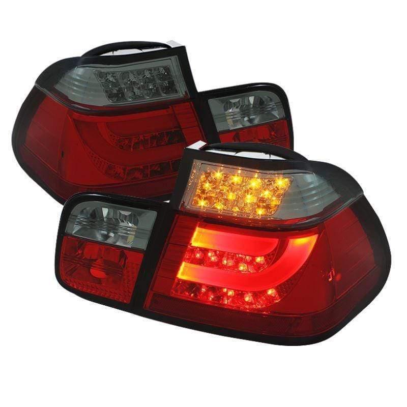 Spyder BMW E46 3-Series 99-01 4Dr Light Bar Style LED Tail Lights - Red Smoke