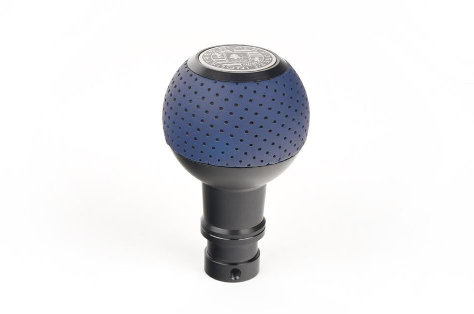 BFI GS2 Heavy Weight Shift Knob - Porsche Maritime Blue Leather - Black Anodized (981 / 991 Porsche Fitment)