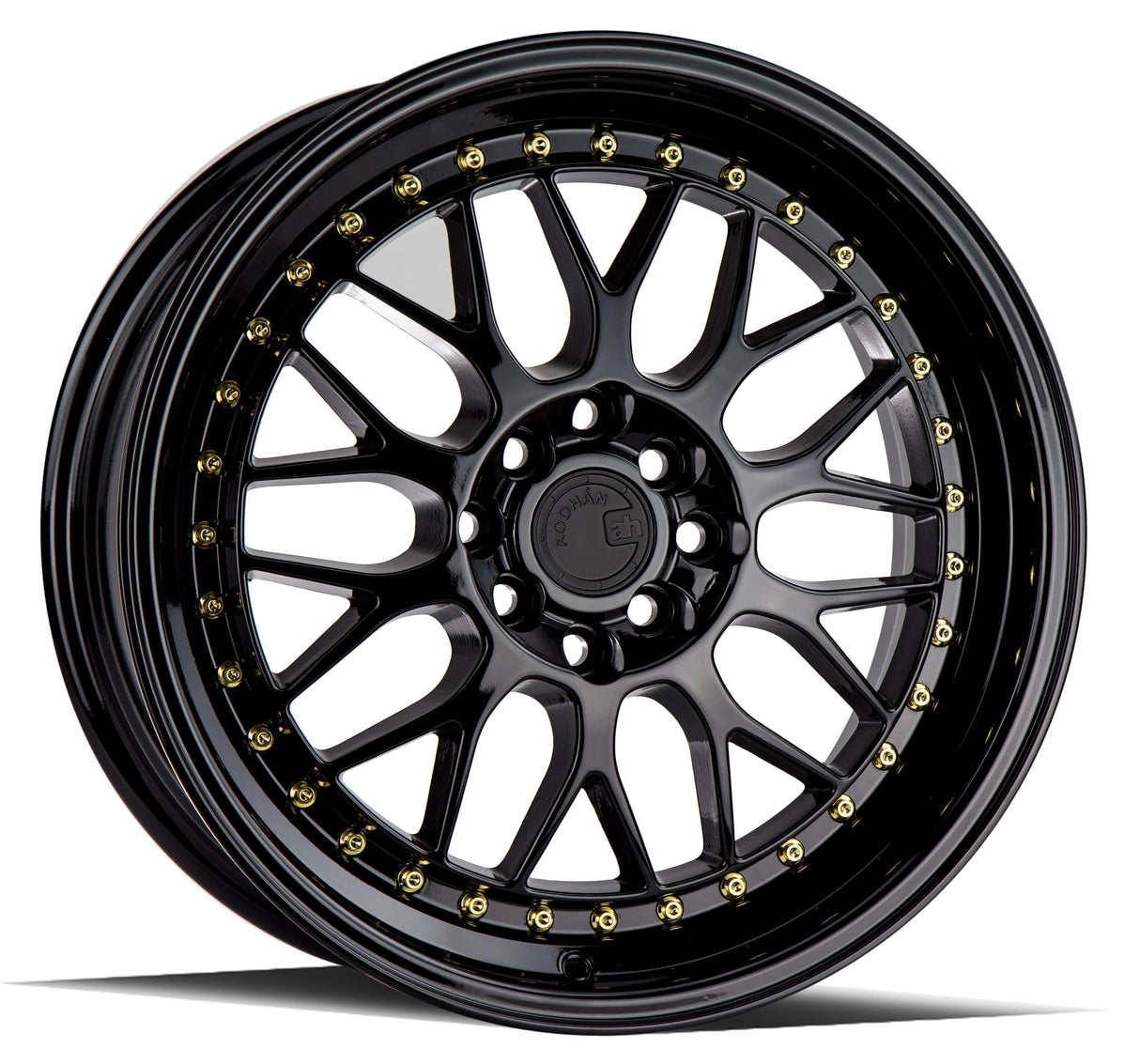 Aodhan AH02 17" 4x100/114.3 Gloss Black (Gold Rivet)