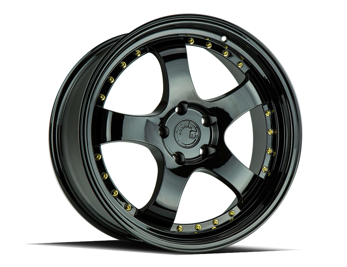 Aodhan AH01 17" 5x100/114.3 Full Gloss Black (Gold Rivet)