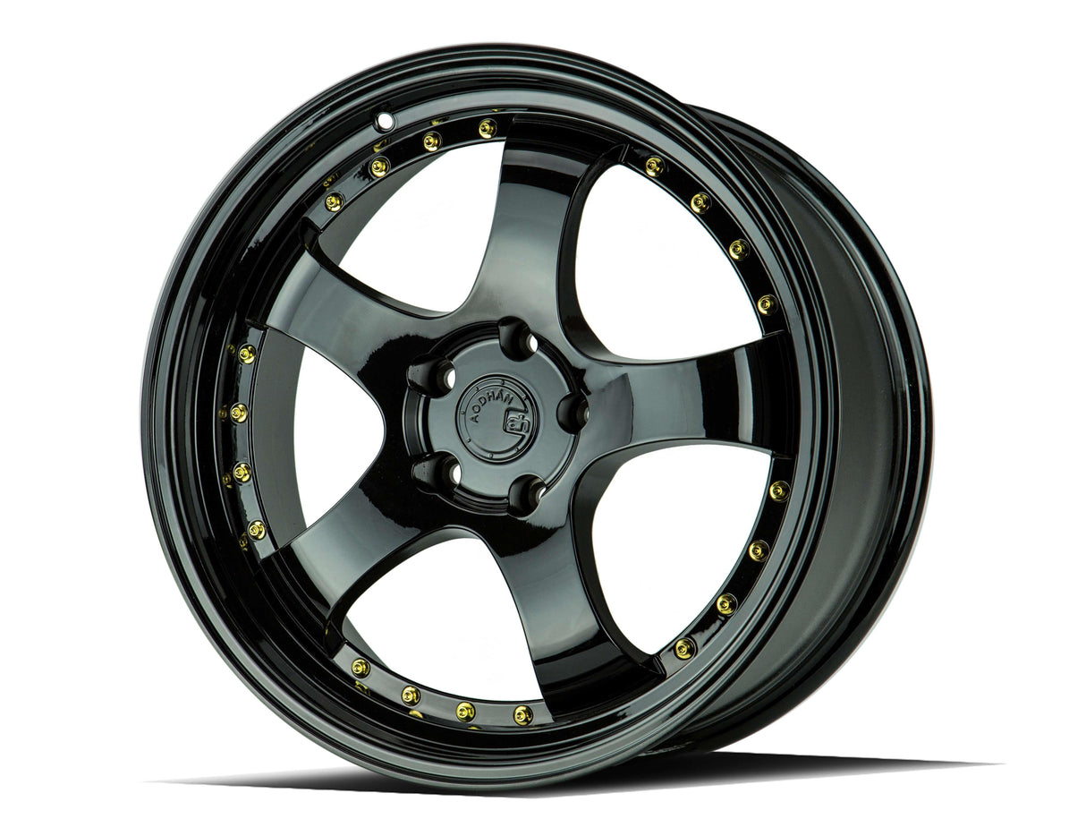 Aodhan AH01 17" 5x100/114.3 Full Gloss Black (Gold Rivet)