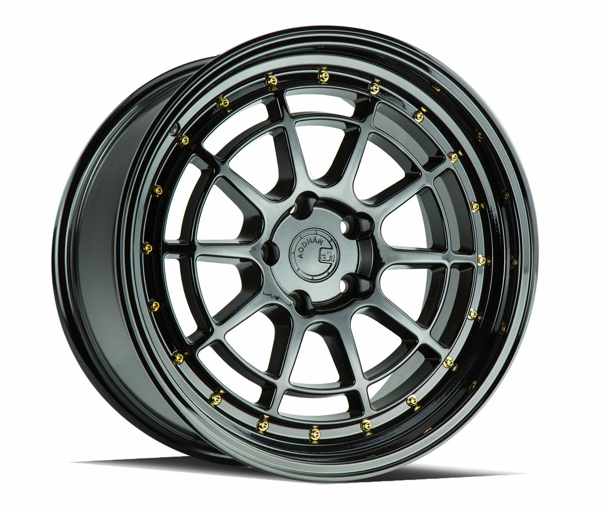 Aodhan AH04 18" 5x114.3 Full Gloss Black (Gold Rivet)