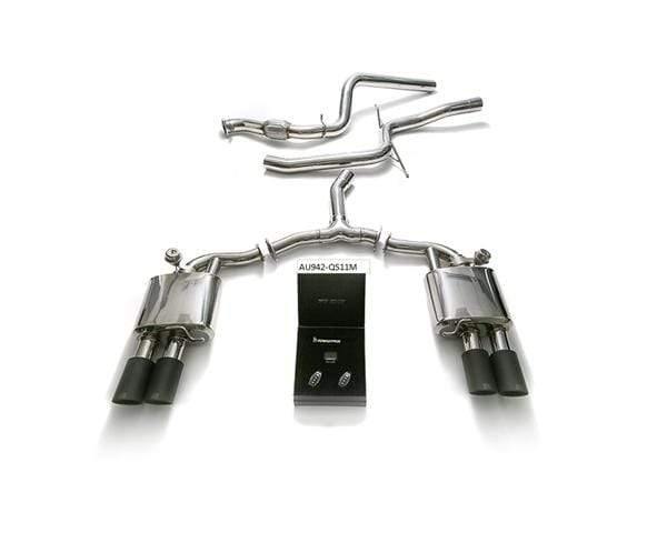 ARMYTRIX Stainless Steel Valvetronic Catback Exhaust System Quad Matte Black Tips Audi A4 2.0L TFSI B9 4WD 17+