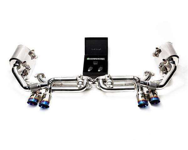 ARMYTRIX Stainless Steel Valvetronic Catback Exhaust System Quad Titanium Blue Tips Porsche 991.2 Turbo