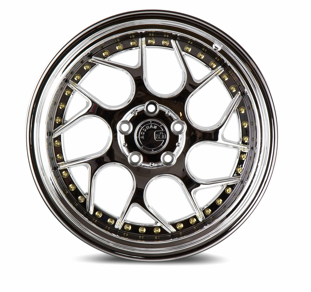 Aodhan DS01 19" 5x120 Vacuum Chrome W/ Gold Rivets