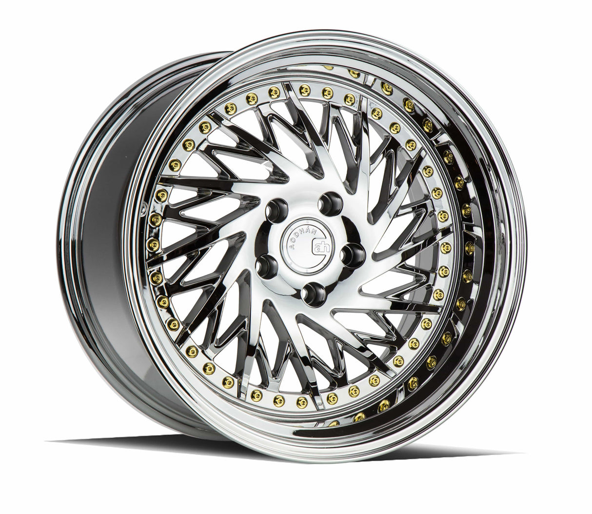 Aodhan DS03 (Passenger Side) 18" 5x114.3 Vacuum Chrome w/Gold Rivets