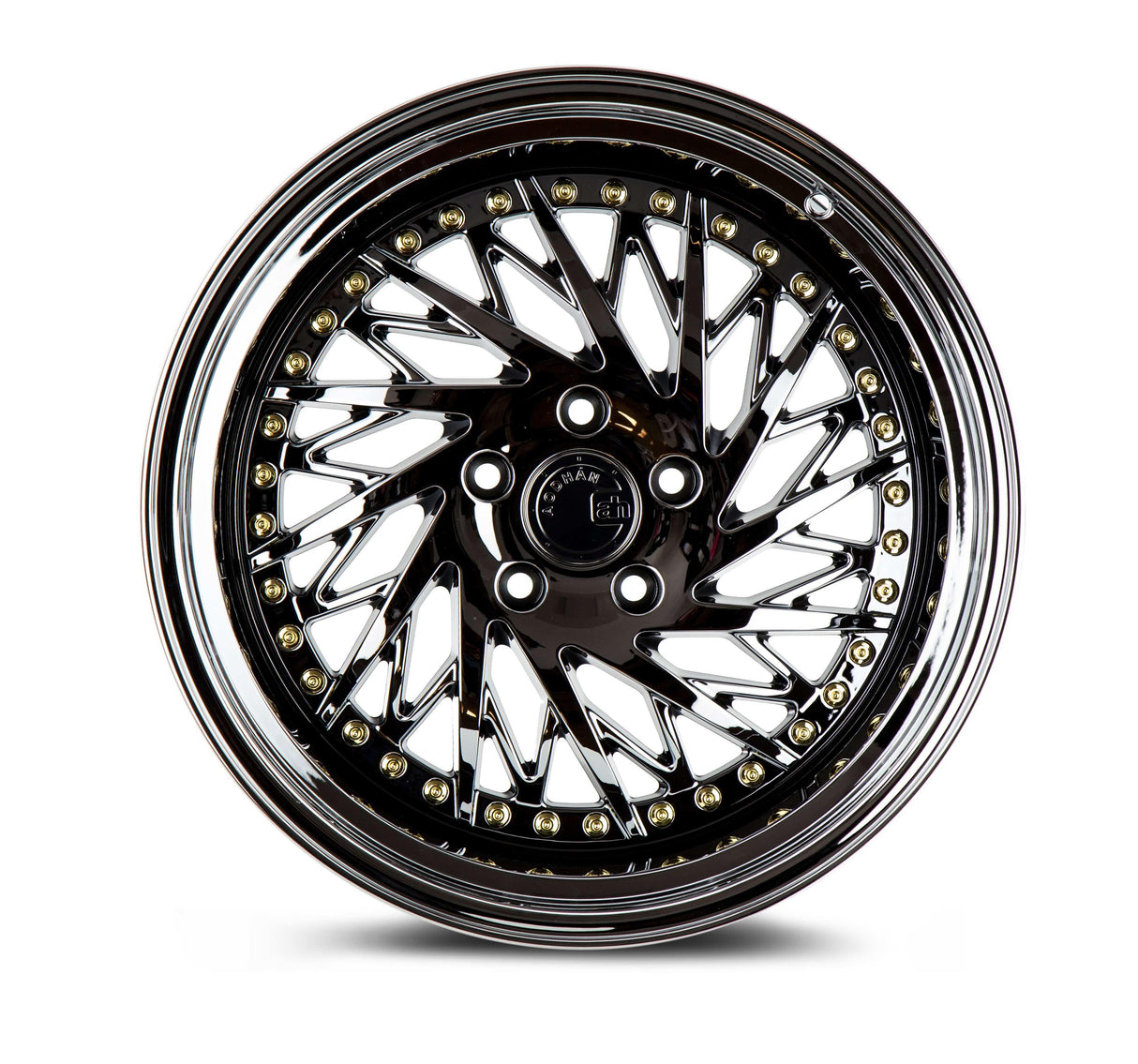 Aodhan DS03 (Passenger Side) 18" 5x100 Black Vacuum w/ Gold Rivets