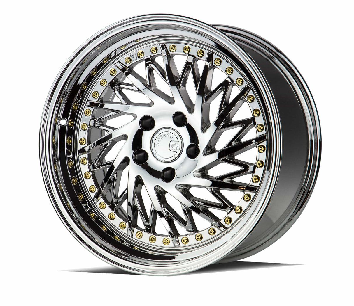 Aodhan DS03 (Passenger Side) 18" 5x114.3 Vacuum Chrome w/Gold Rivets