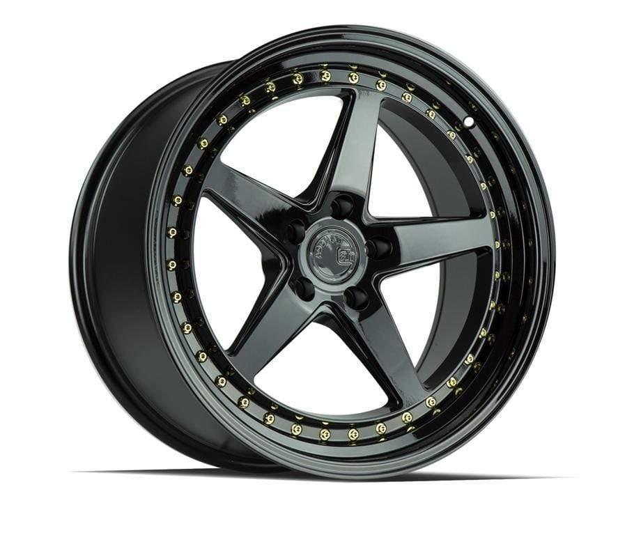 Aodhan DS05 18" 5x114.3 Gloss Black w/ Gold Rivets