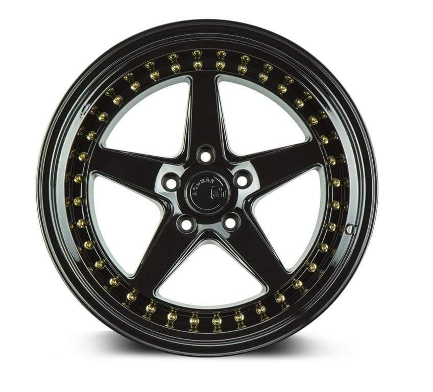 Aodhan DS05 18" 5x114.3 Gloss Black w/ Gold Rivets