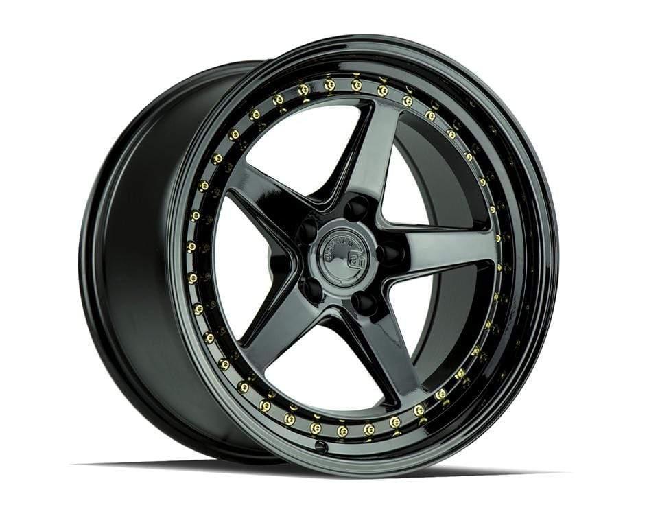 Aodhan DS05 18" 5x114.3 Gloss Black w/ Gold Rivets